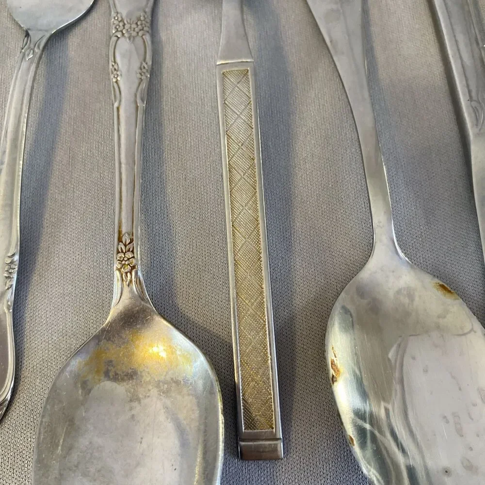 Vintage Lot Mixed Stainless Steel Flatware Silverware MCM Floral Textured Atomic